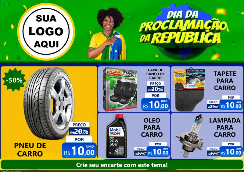 Modelo de Encarte para Encarte A4 Horizontal com o tema Dia Da Proclamação Da República para Auto peças