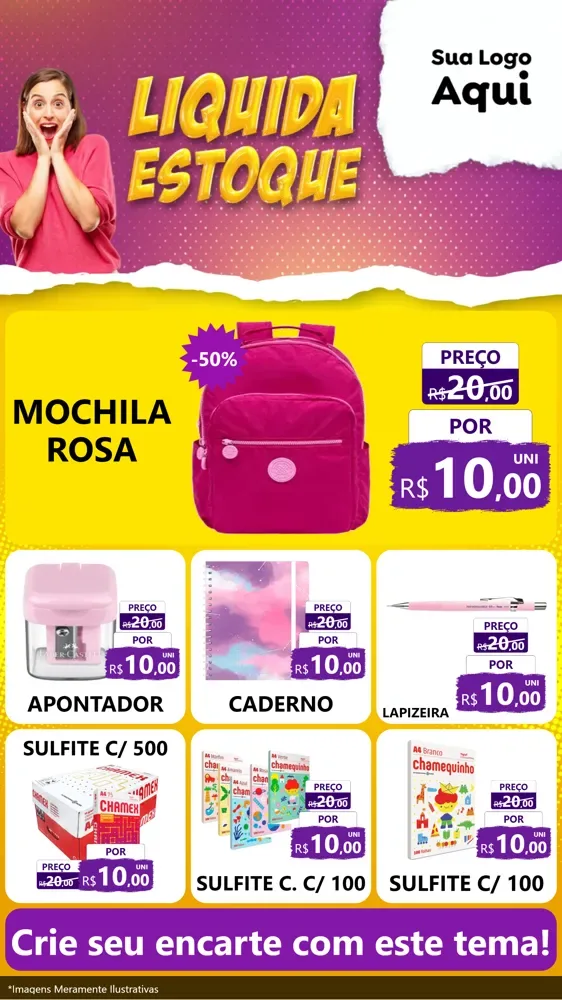 Modelo de Rede Social para Stories com o tema Liquida estoque para Papelaria