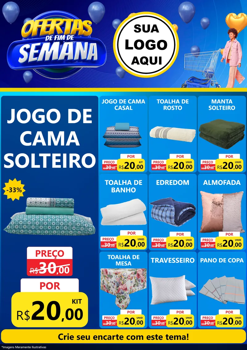 Modelo de Encarte para Encarte A4 Vertical com o tema Ofertas de Fim de Semana para Cama, Mesa e Banho