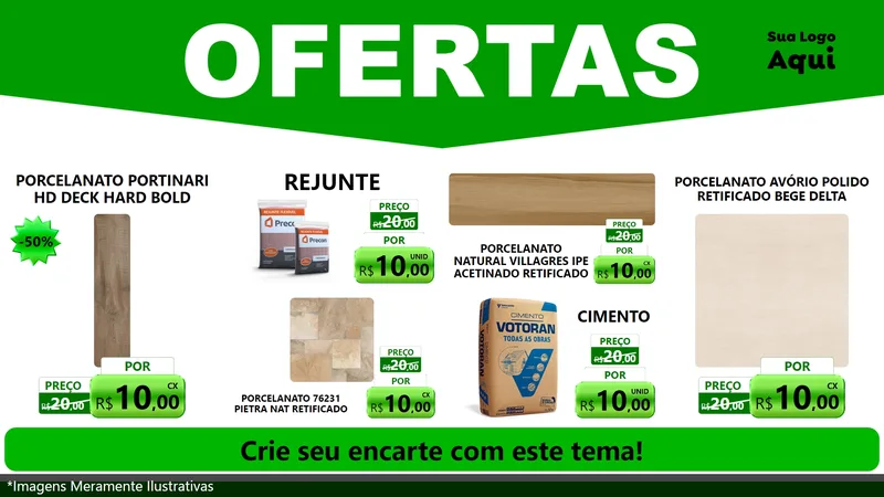 Modelo de TV para TV Horizontal com o tema Ofertas Verde Cartaz para Pisos e revestimentos
