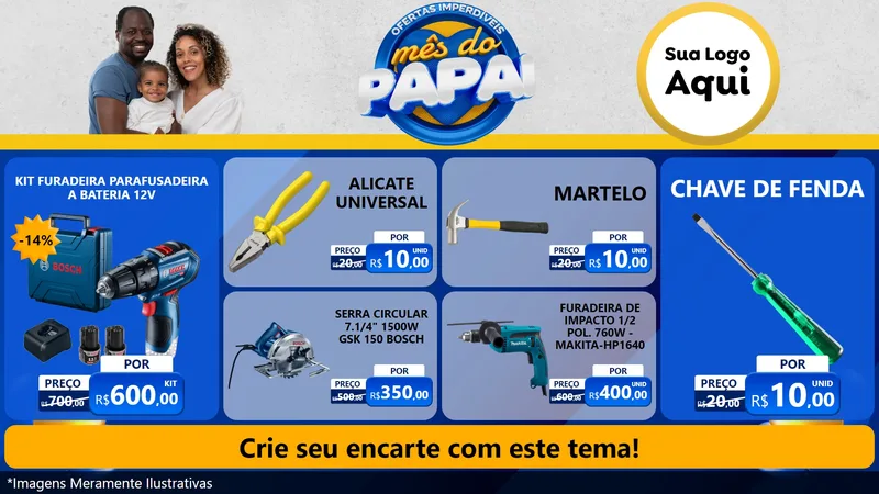 Modelo de TV para TV Horizontal com o tema Ofertas Imperdíveis Mês Do Papai para Maquinas e Ferramentas