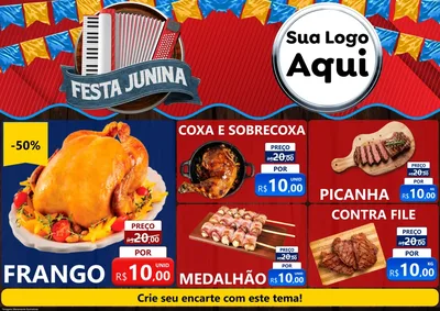 Modelo de Encarte para Encarte A4 Horizontal com o tema Festa Junina para Assados