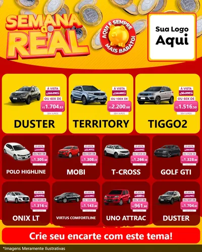 Modelo de Rede Social para Feed Instagram com o tema Semana do Real para Concessionaria de Carros