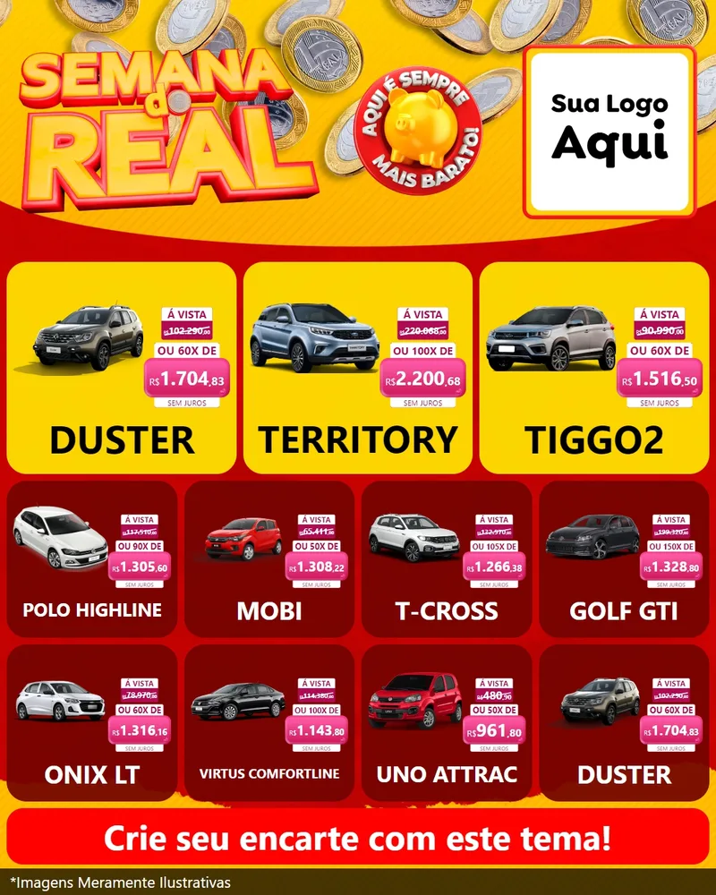 Modelo de Rede Social para Feed Instagram com o tema Semana do Real para Concessionaria de Carros