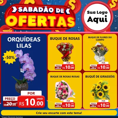 Modelo de Rede Social para Feed Facebook com o tema Sabadão de Ofertas para Floricultura e jardim