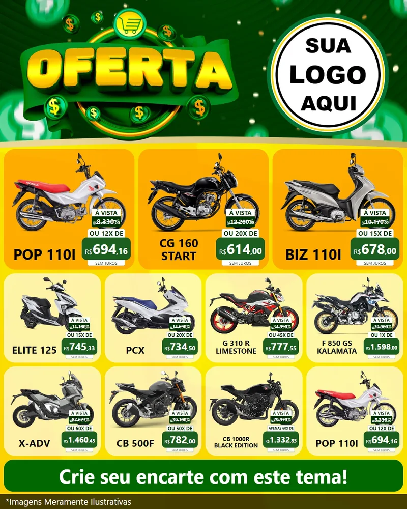 Modelo de Rede Social para Feed Instagram com o tema Oferta para Concessionaria de Motos