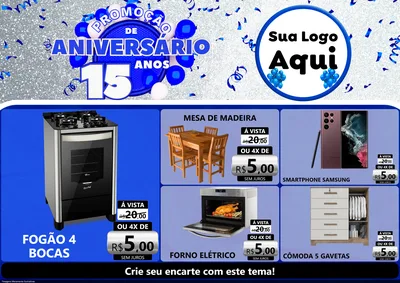 Modelo de Encarte para Encarte A4 Horizontal com o tema Promoção de Aniversário - 15 Anos para Móveis e Eletro