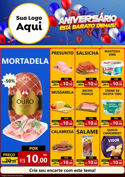Modelo de Encarte para Encarte A4 Vertical com o tema Aniversário para Frios e Laticínios