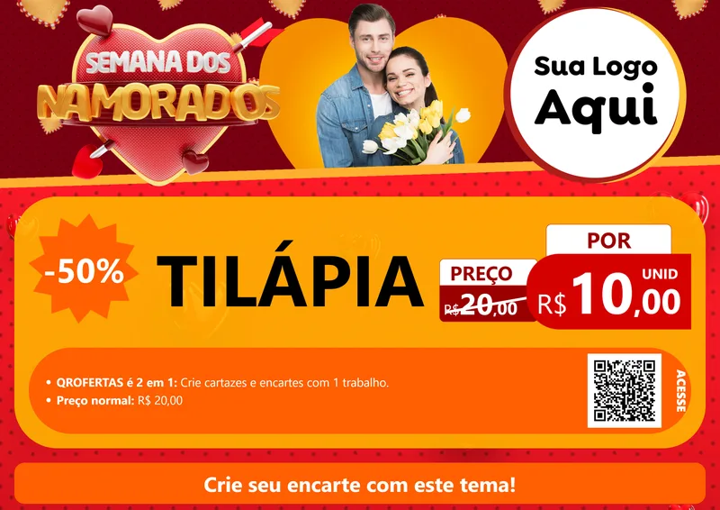 Modelo de Cartaz para Cartaz A4 Horizontal com o tema Semana dos Namorados para Peixaria