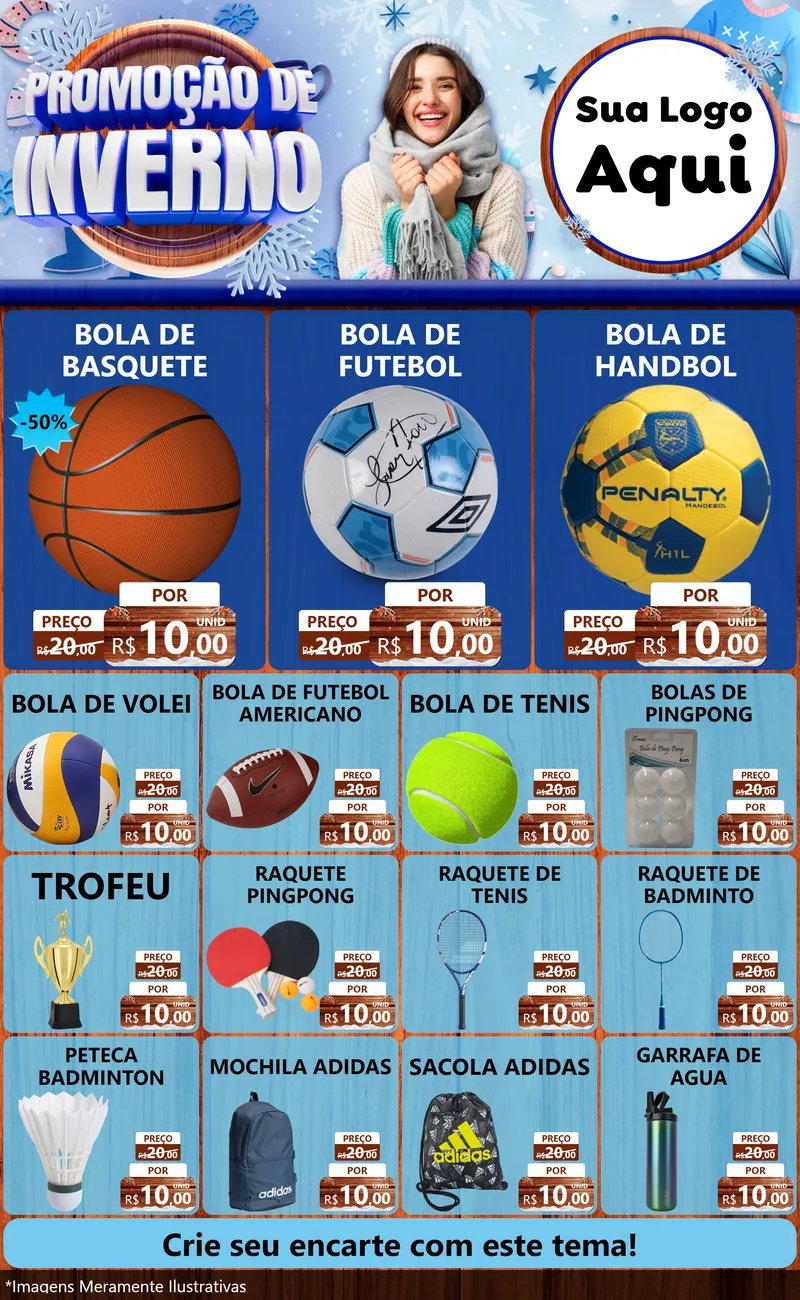 Modelo de Encarte para Encarte Grande com o tema Promoção de Inverno para Artigos Esportivos