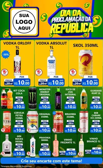 Modelo de Encarte para Encarte Grande com o tema Dia Da Proclamação da República para Distribuidora de bebidas