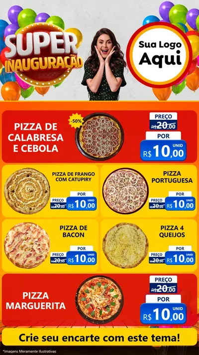 Modelo de TV para TV Vertical com o tema Super Inauguração para Pizzaria