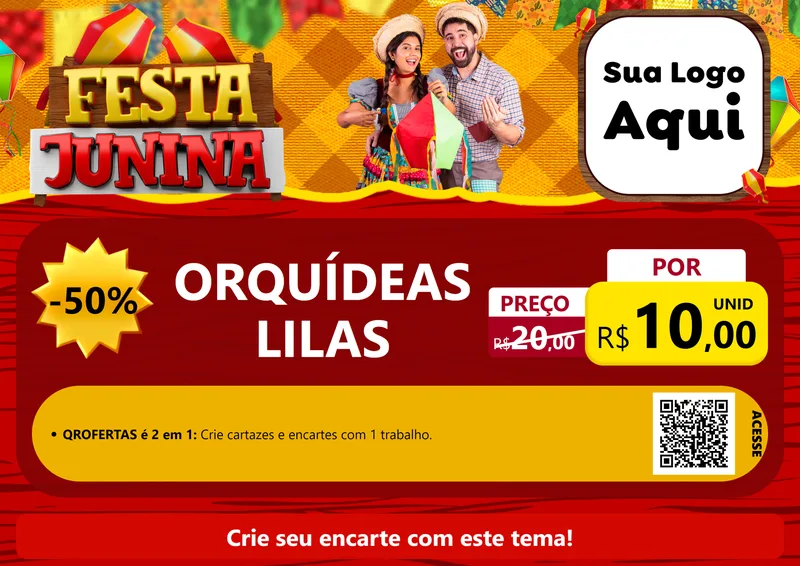 Modelo de Cartaz para Cartaz A4 Horizontal com o tema Festa Junina para Floricultura e jardim