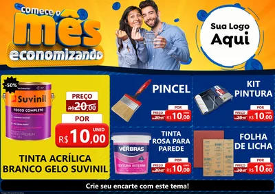 Modelo de Encarte para Encarte A4 Horizontal com o tema Comece O Mês Economizando para Tintas e Ferramentas