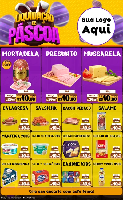 Modelo de Encarte para Encarte Grande com o tema Liquidação de Páscoa para Frios e Laticínios