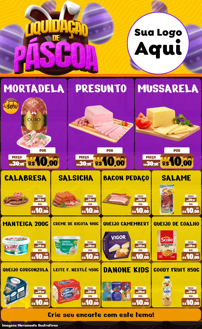 Modelo de Encarte para Encarte Grande com o tema Liquidação de Páscoa para Frios e Laticínios
