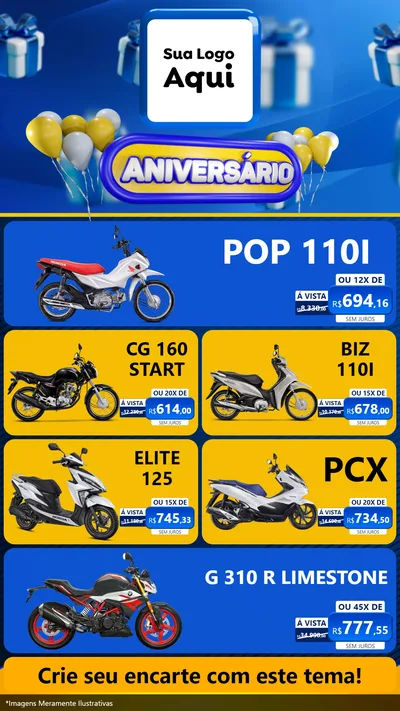 Modelo de TV para TV Vertical com o tema Aniversário para Concessionaria de Motos