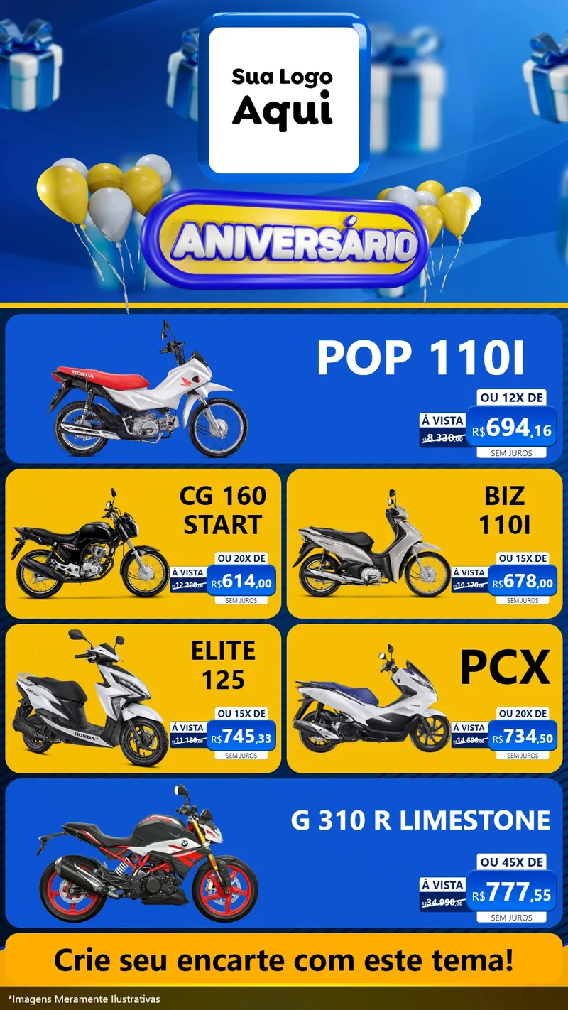Modelo de TV para TV Vertical com o tema Aniversário para Concessionaria de Motos