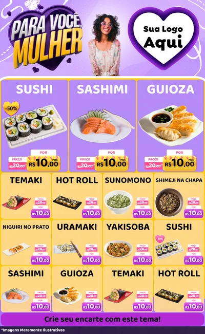 Modelo de Encarte para Encarte Grande com o tema Para Você, Mulher para Comida japonesa