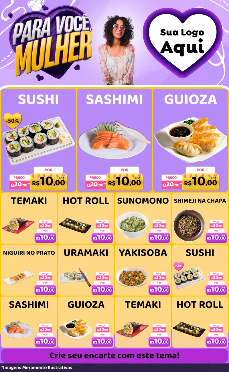 Modelo de Encarte para Encarte Grande com o tema Para Você, Mulher para Comida japonesa