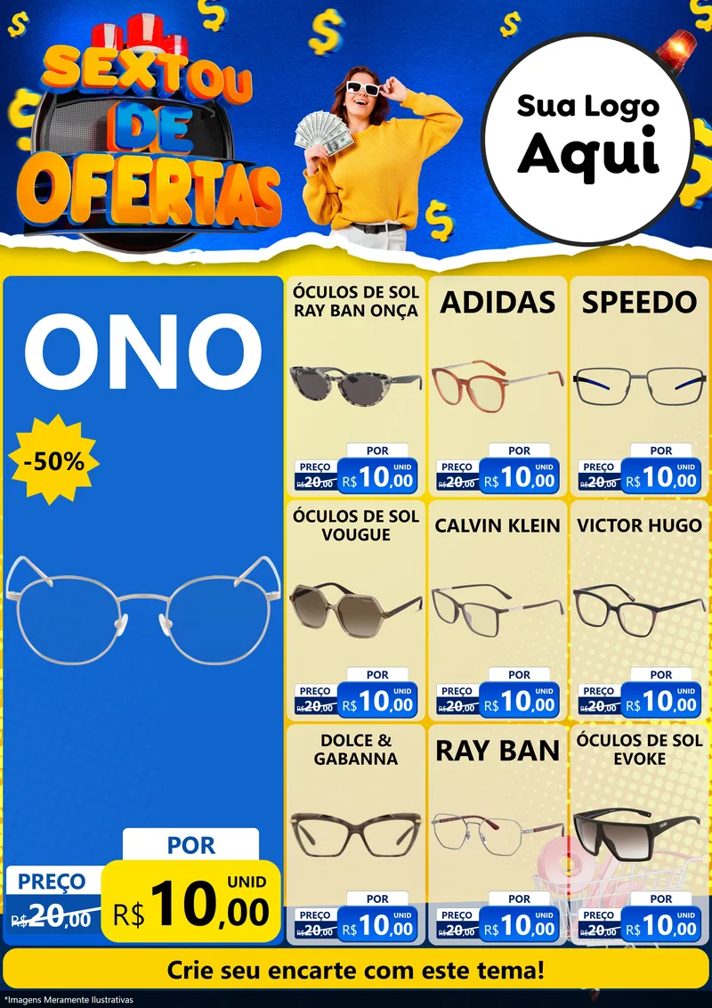 Modelo de Encarte para Encarte A4 Vertical com o tema Sextou de Ofertas para Óticas