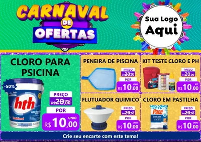 Modelo de Encarte para Encarte A4 Horizontal com o tema Carnaval de Ofertas para Produtos para Piscina