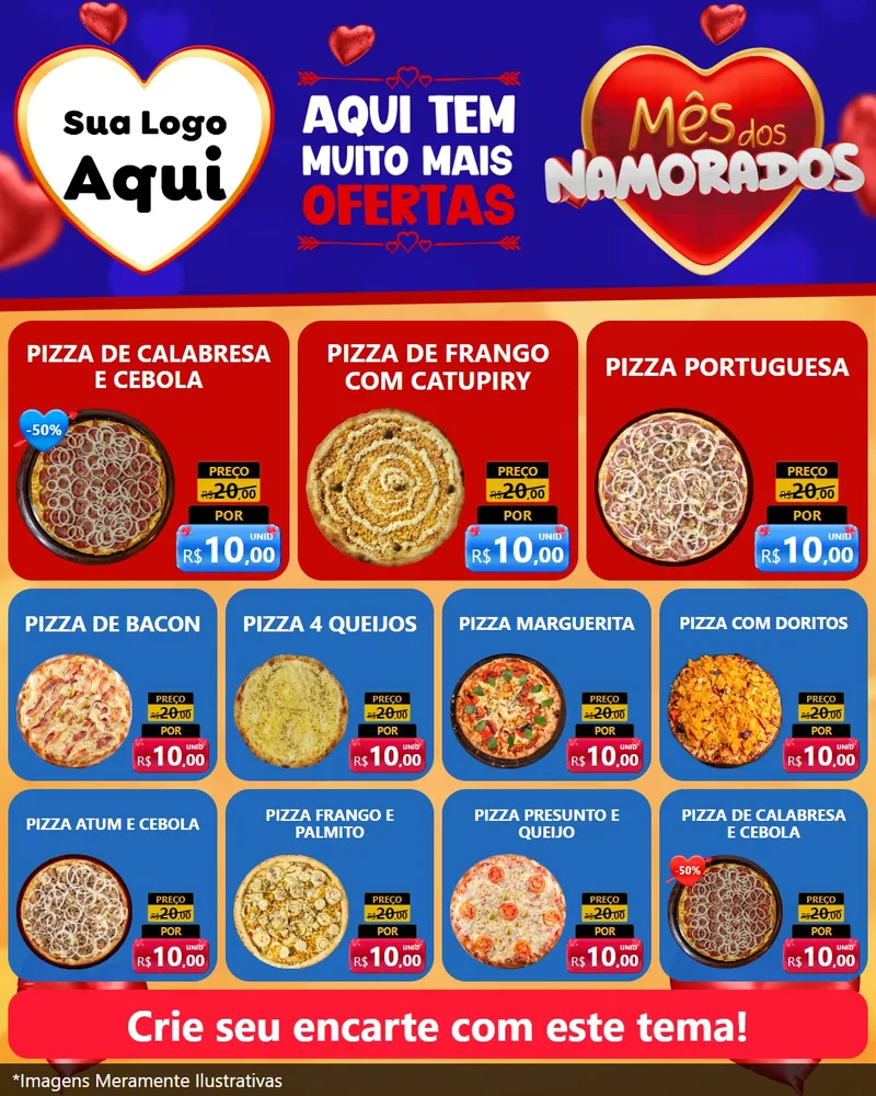 Modelo de Rede Social para Feed Instagram com o tema Mês dos Namorados para Pizzaria