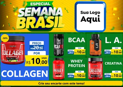 Modelo de Encarte para Encarte A4 Horizontal com o tema Especial Semana do Brasil para Suplementos alimentares