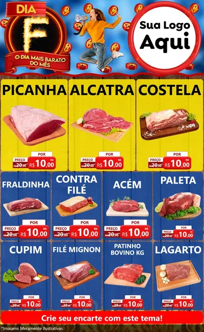 Modelo de Encarte para Encarte Grande com o tema Dia F - O Dia Mais Barato Do Mês para Açougue