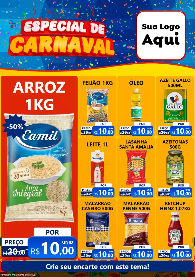 Modelo de Encarte para Encarte A4 Vertical com o tema Especial de Carnaval para Supermercado
