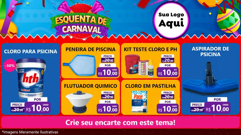 Modelo de TV para TV Horizontal com o tema Esquenta de Carnaval para Produtos para Piscina