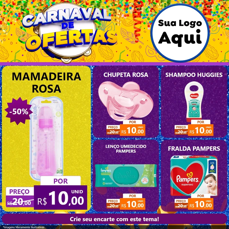 Modelo de Rede Social para Feed Facebook com o tema Carnaval de Ofertas para Bebês