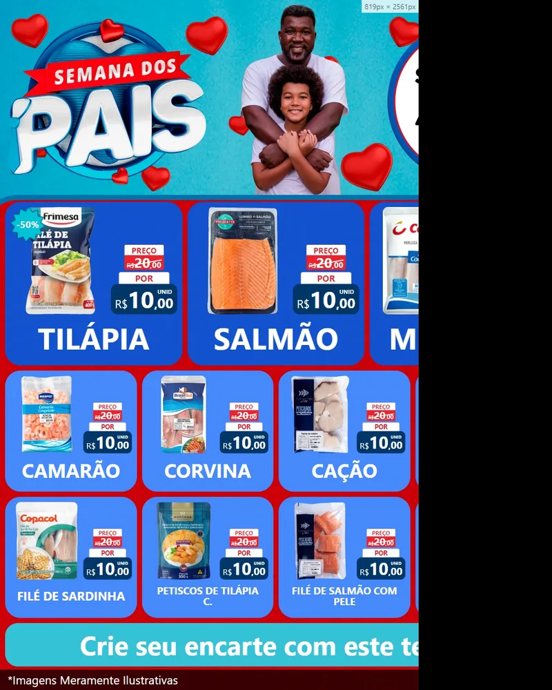 Modelo de Rede Social para Feed Instagram com o tema Semana Dos Pais para Peixaria