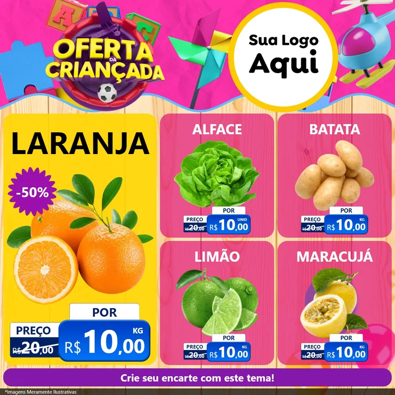 Modelo de Rede Social para Feed Facebook com o tema Oferta da Criançada para Hortifrúti