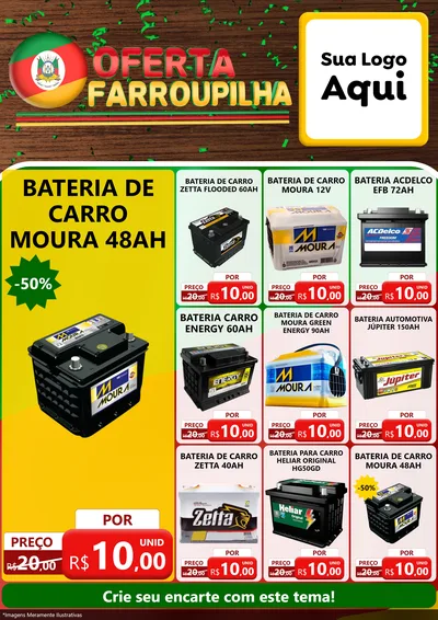 Modelo de Encarte para Encarte A4 Vertical com o tema Oferta Farroupilha para Baterias Elétricas