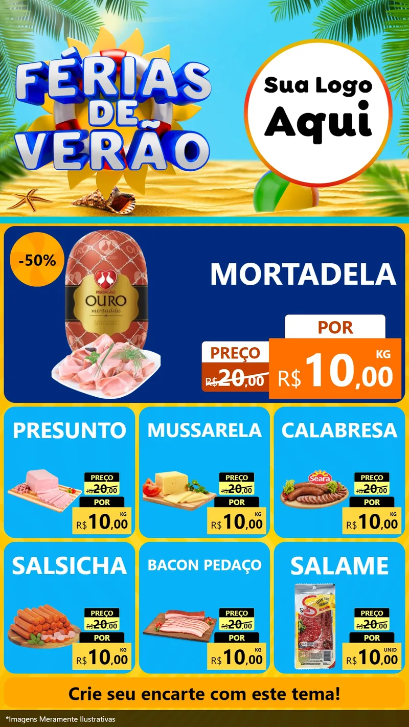 Modelo de Rede Social para Stories com o tema Férias de Verão para Frios e Laticínios