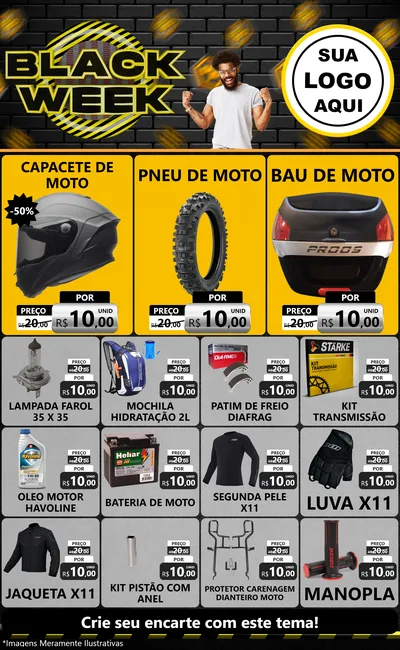 Modelo de Encarte para Encarte Grande com o tema Black Week para Moto peças