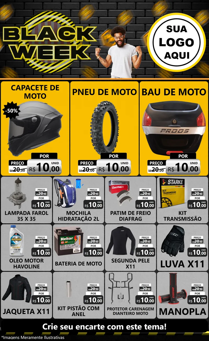 Modelo de Encarte para Encarte Grande com o tema Black Week para Moto peças