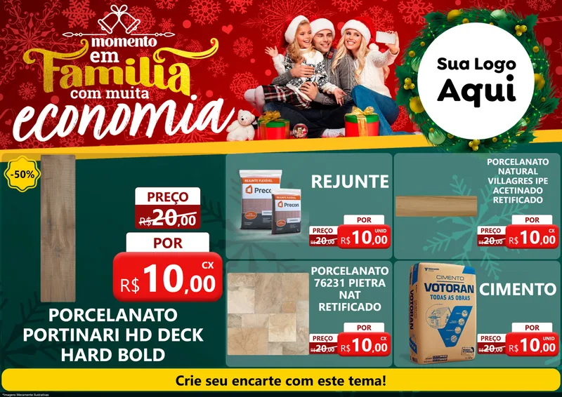 Modelo de Encarte para Encarte A4 Horizontal com o tema Momento em Família (Natal) para Pisos e revestimentos