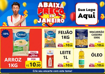 Modelo de Encarte para Encarte A4 Horizontal com o tema Abaixa Preço em Janeiro para Supermercado