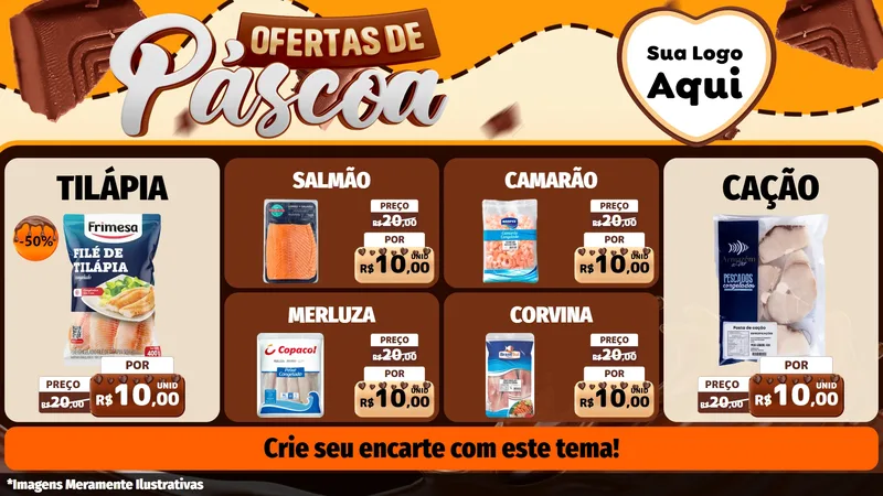 Modelo de TV para TV Horizontal com o tema Ofertas de Páscoa para Peixaria