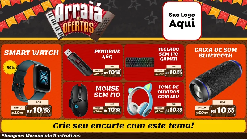 Modelo de TV para TV Horizontal com o tema Arraiá de Ofertas - Junina para Informática