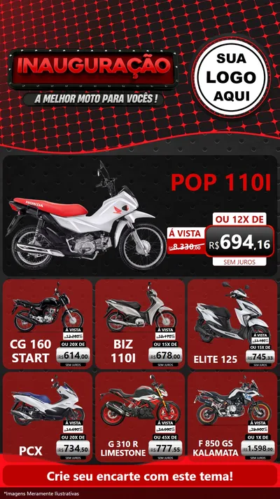 Modelo de Rede Social para Stories com o tema Inauguração - A Melhor Moto Para Vocês! para Concessionaria de Motos