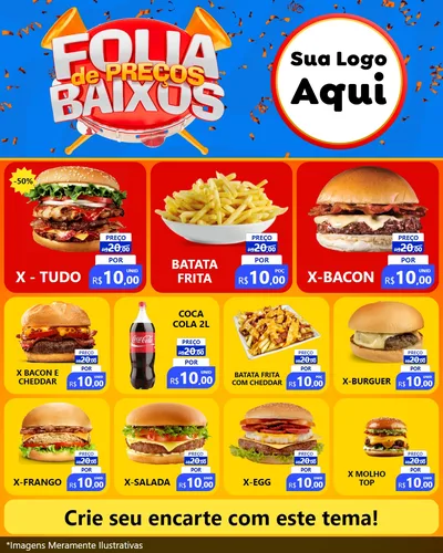 Modelo de Rede Social para Feed Instagram com o tema Folia de Preços Baixos para Hamburgueria