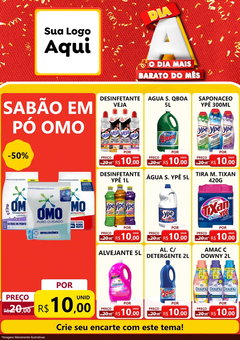 Modelo de Encarte para Encarte A4 Vertical com o tema Dia A o Dia Mais Barato do Mês para Produtos de Limpeza