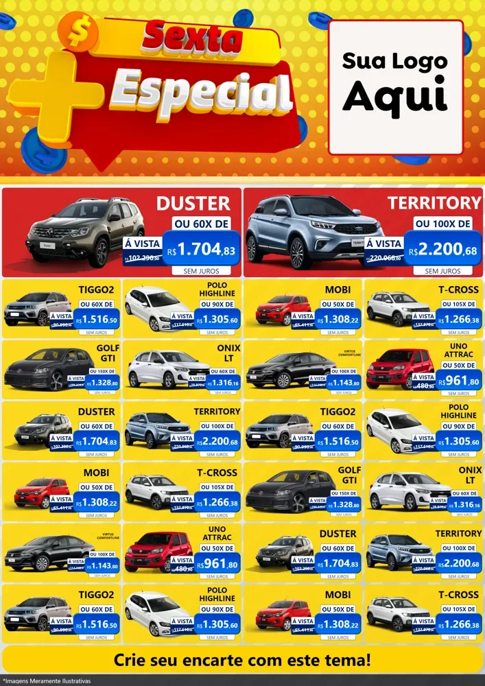 Modelo de Encarte para Encarte A4 Vertical com o tema Sexta Mais Especial para Concessionaria de Carros