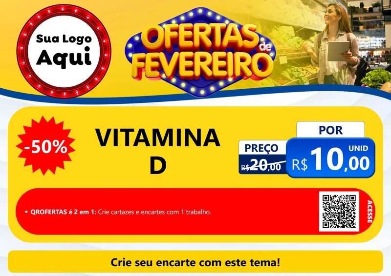Modelo de Cartaz para Cartaz A4 Horizontal com o tema Ofertas de Fevereiro para Farmácia