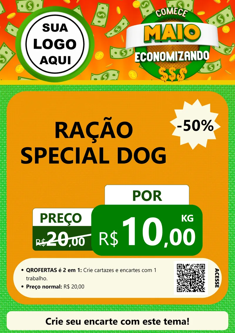 Modelo de Cartaz para Cartaz A4 Vertical com o tema Comece Maio Economizando para Pet Shop