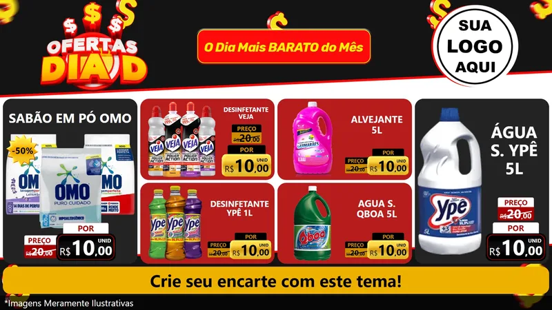 Modelo de TV para TV Horizontal com o tema Ofertas Dia D para Produtos de Limpeza