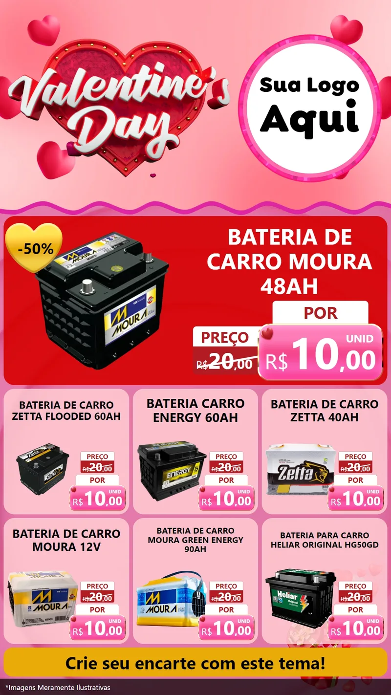 Modelo de Rede Social para Stories com o tema Valentine's Day para Baterias Elétricas